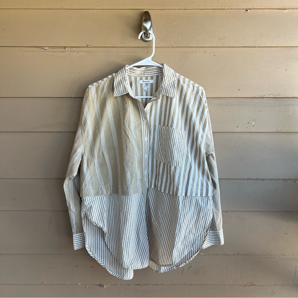 Madewell Modular Oversize Cotton Button-Up Shirt Size M Preppy Neutral Cotton - Picture 2 of 6